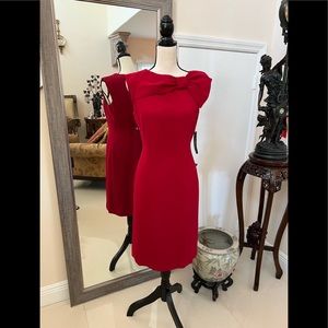 Tahari Red Midi Dress with Bow Detail
